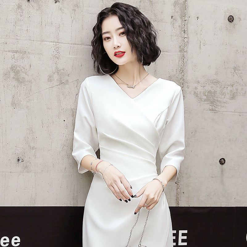 White Wrap Satin Midi Dress