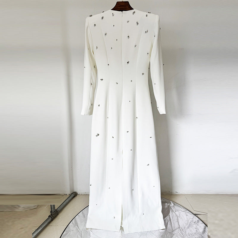 Elegant Long Sleeve Dress with Diamond Accents