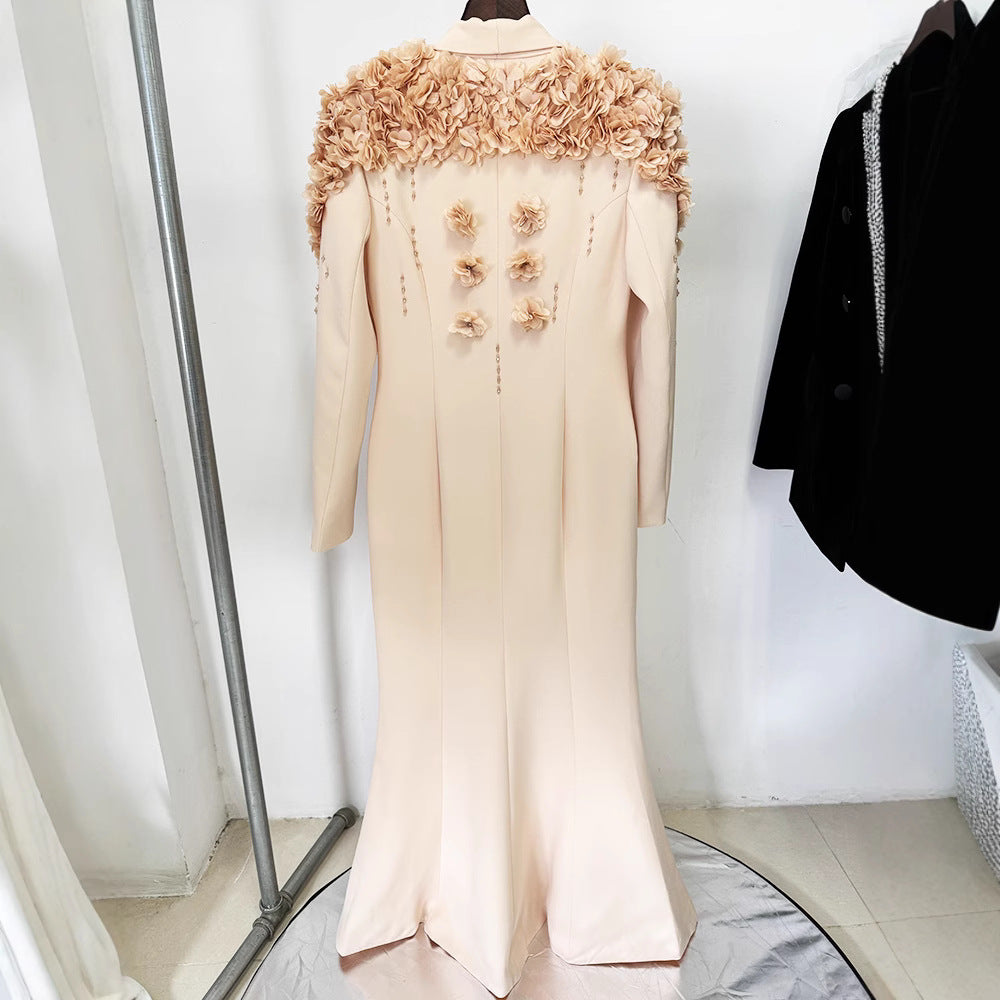 Elegant Floral Appliqué Longline Blazer Dress