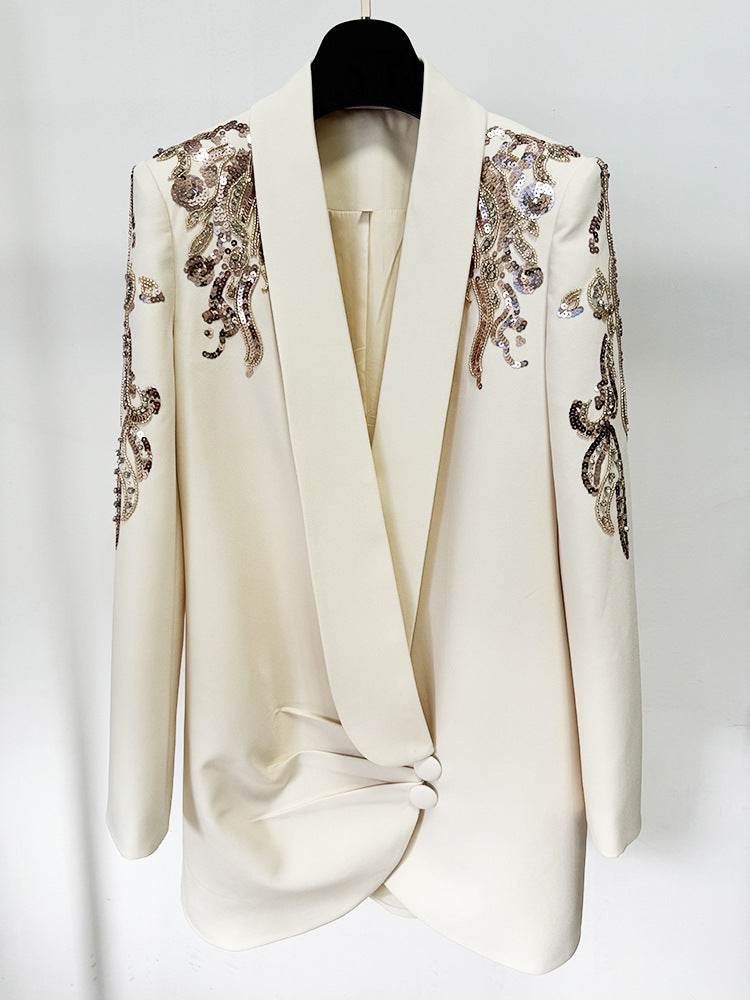 Ember Luxe Embroidered Draped Blazer