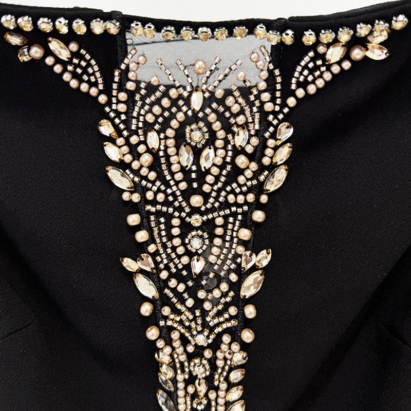 Glamorous Diamond Trim Illusion Neck Dress