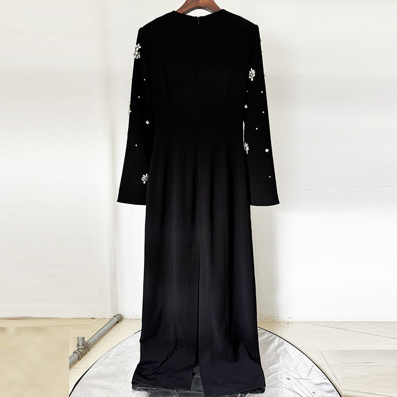Crystal Beaded Long Sleeve Evening Dress