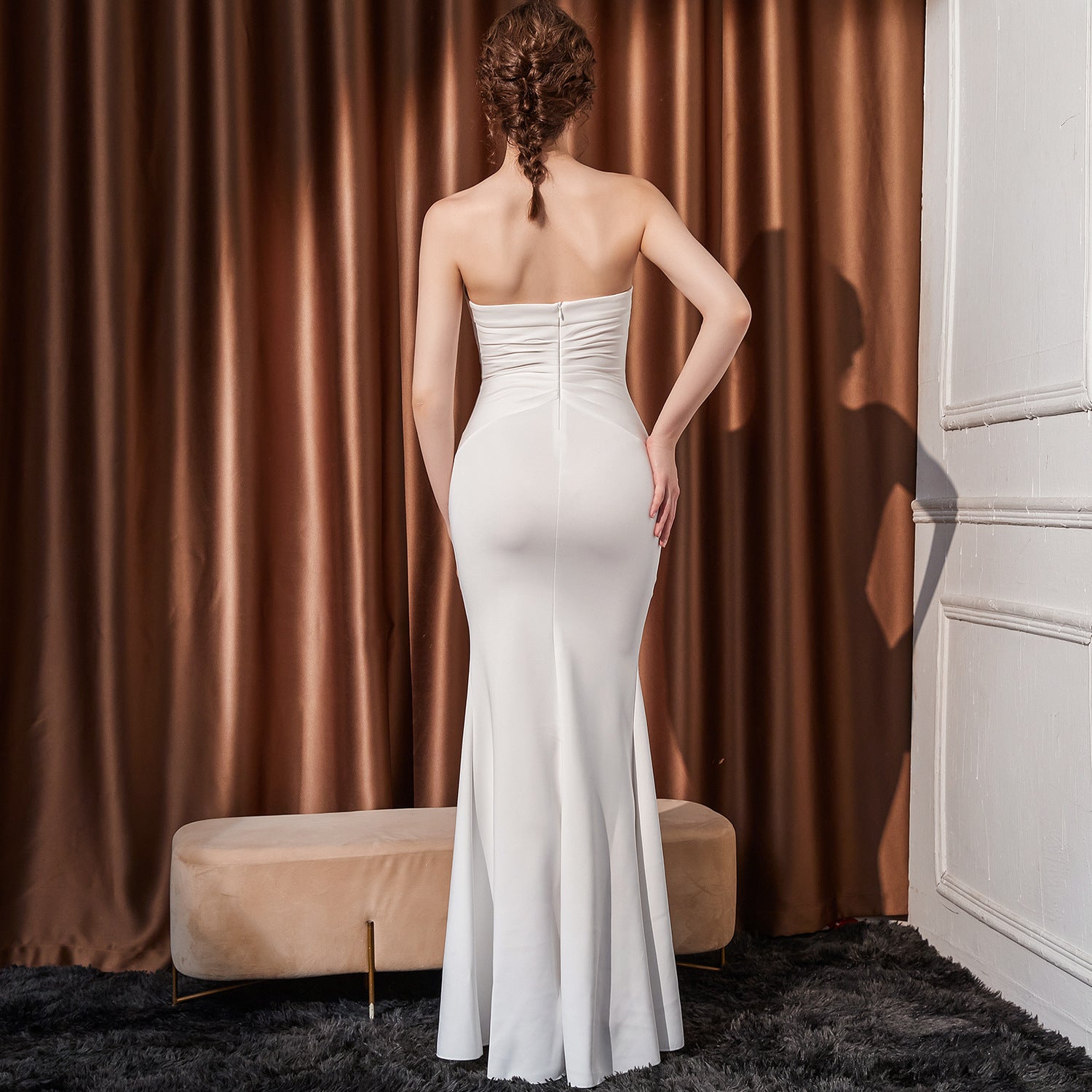 Lunaria Grace Strapless Sweetheart Column Gown with Button Detail