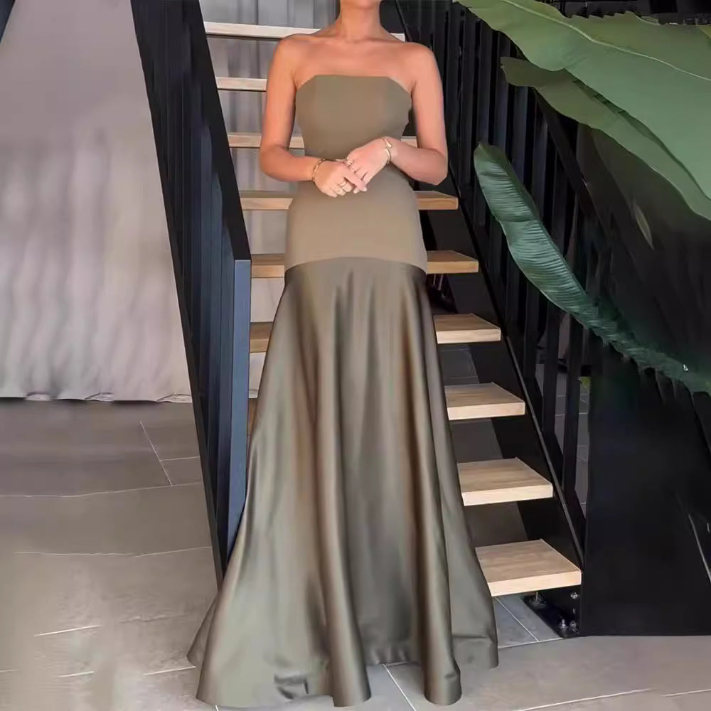 Serena Satin Strapless Hourglass Maxi Gown