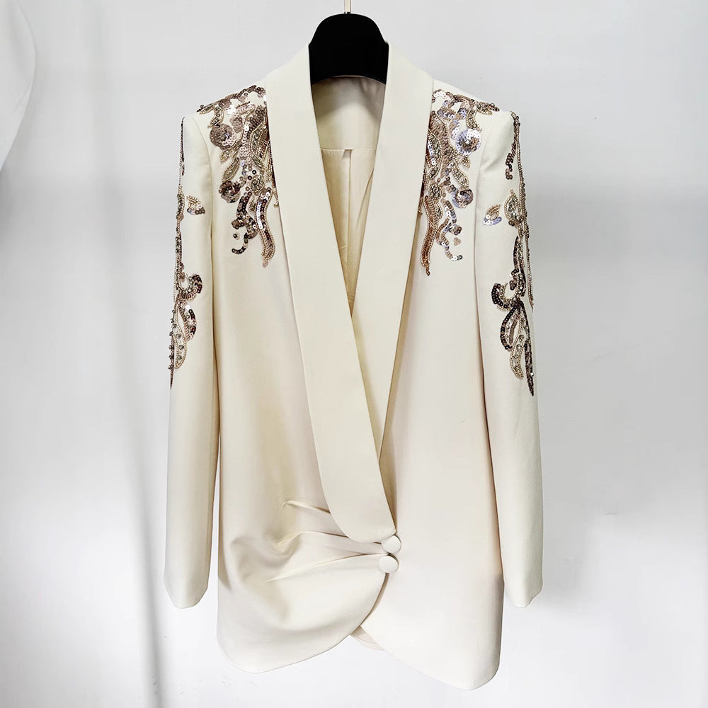 Ember Luxe Embroidered Draped Blazer