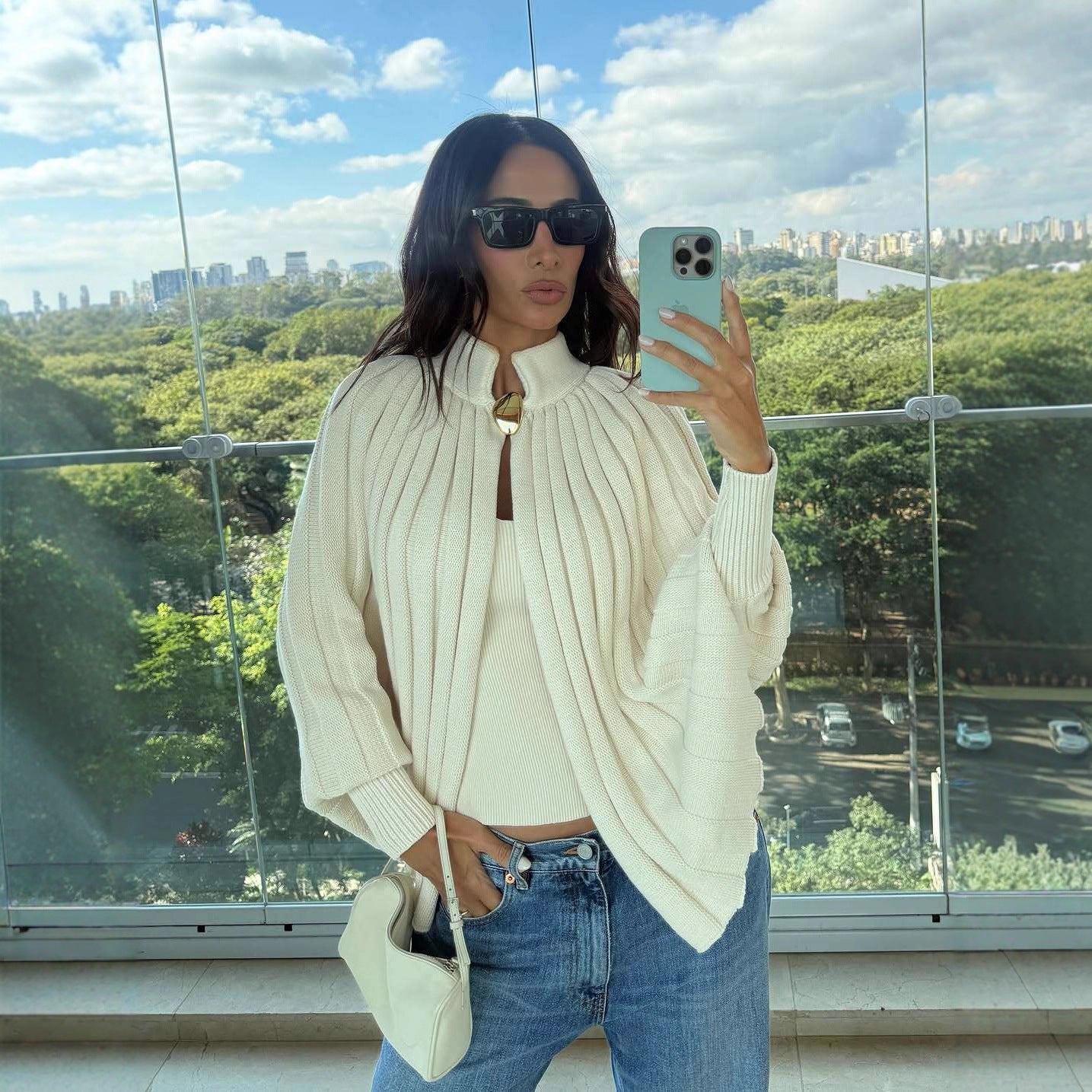 Effortless Ribbed Cape with Polished Clasp