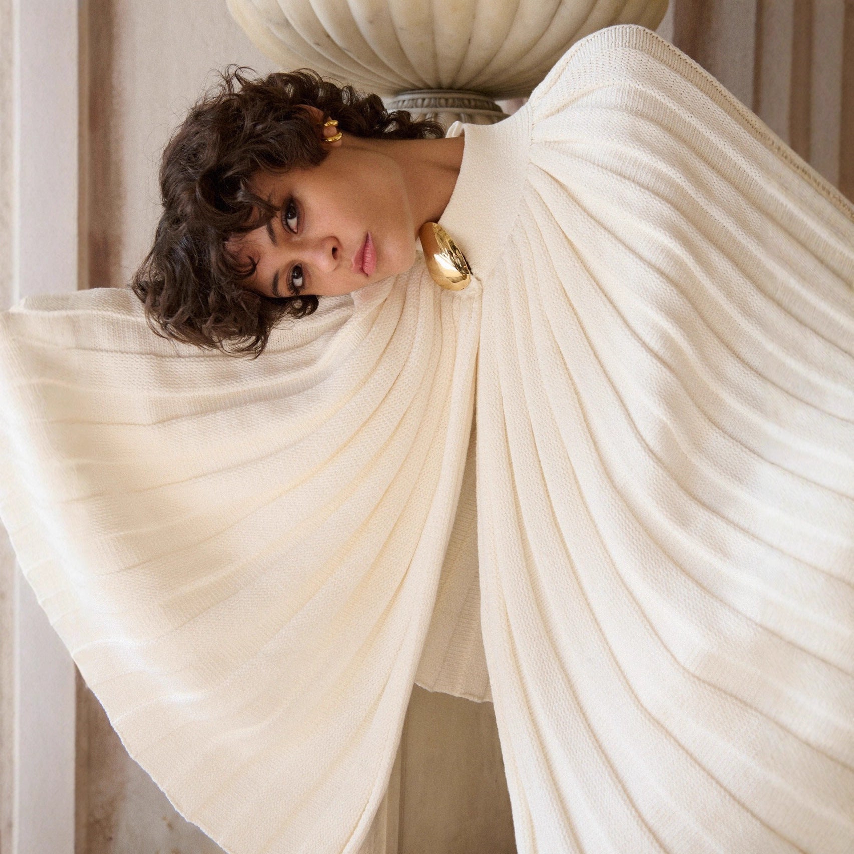 Effortless Ribbed Cape with Polished Clasp