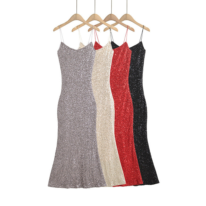 Sequin Slip Gown with Mermaid Hem