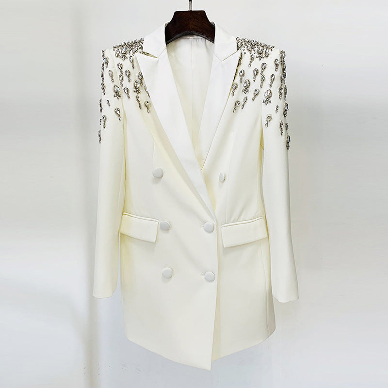 Luxury Beaded Shoulder Slim Fit Blazer Dress