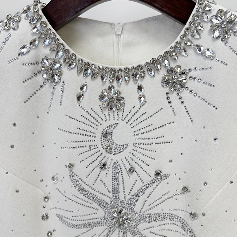 Ivory Starburst Embellished Long-Sleeve Evening Gown