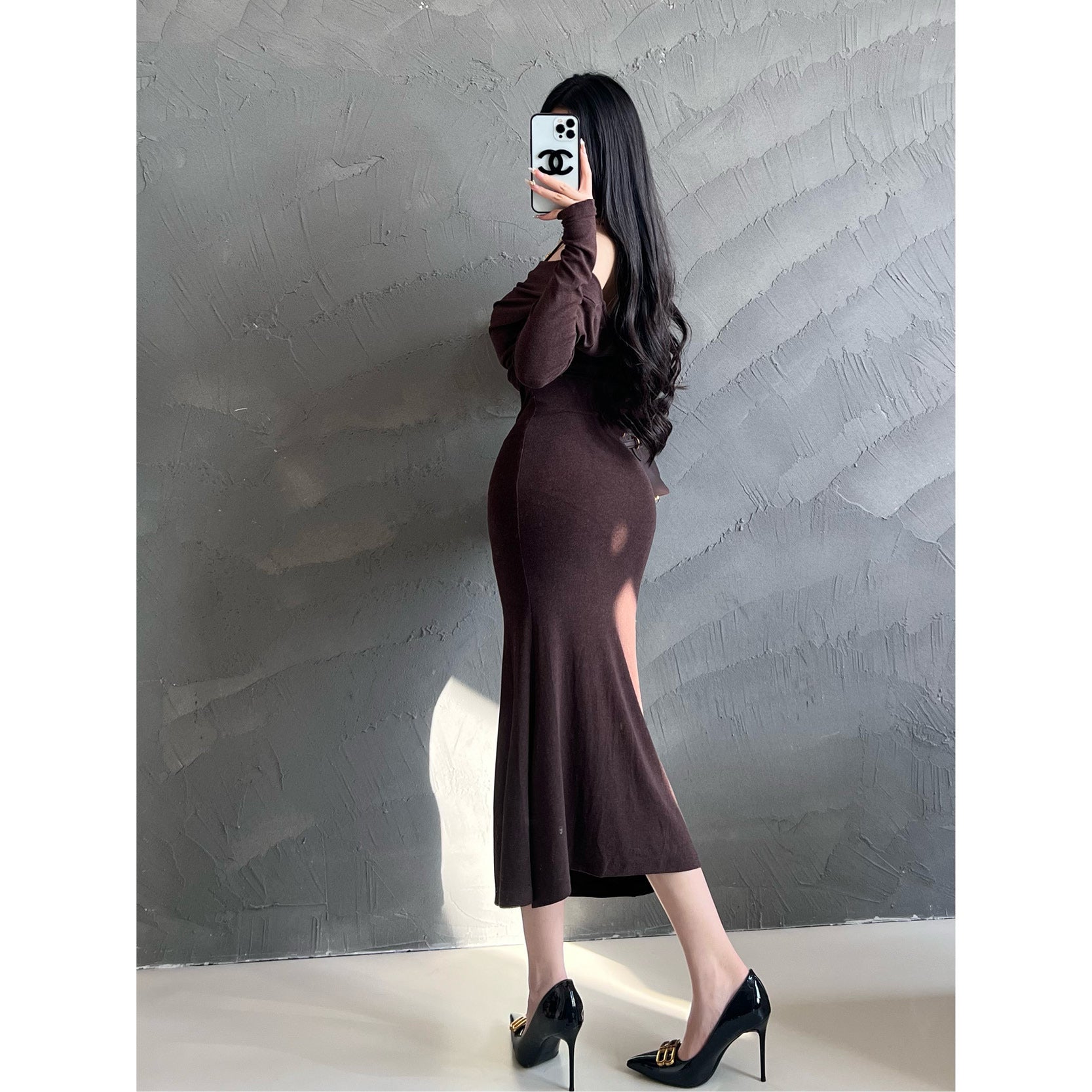 Off-Shoulder Ruched Bodycon Mermaid Midi Dress