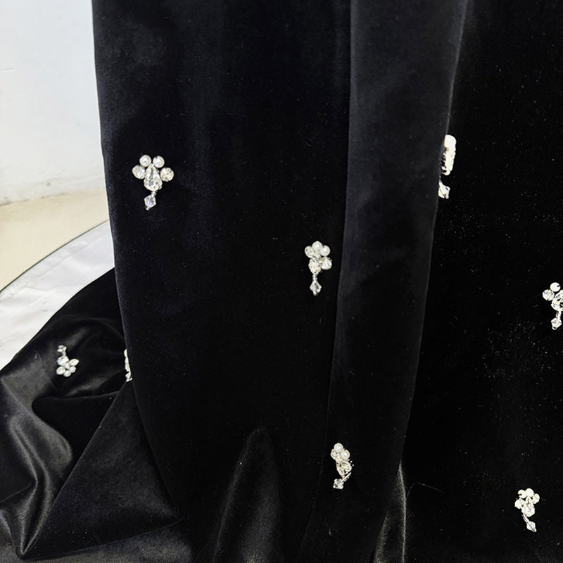 Black Velvet Star-Embellished Mermaid Gown