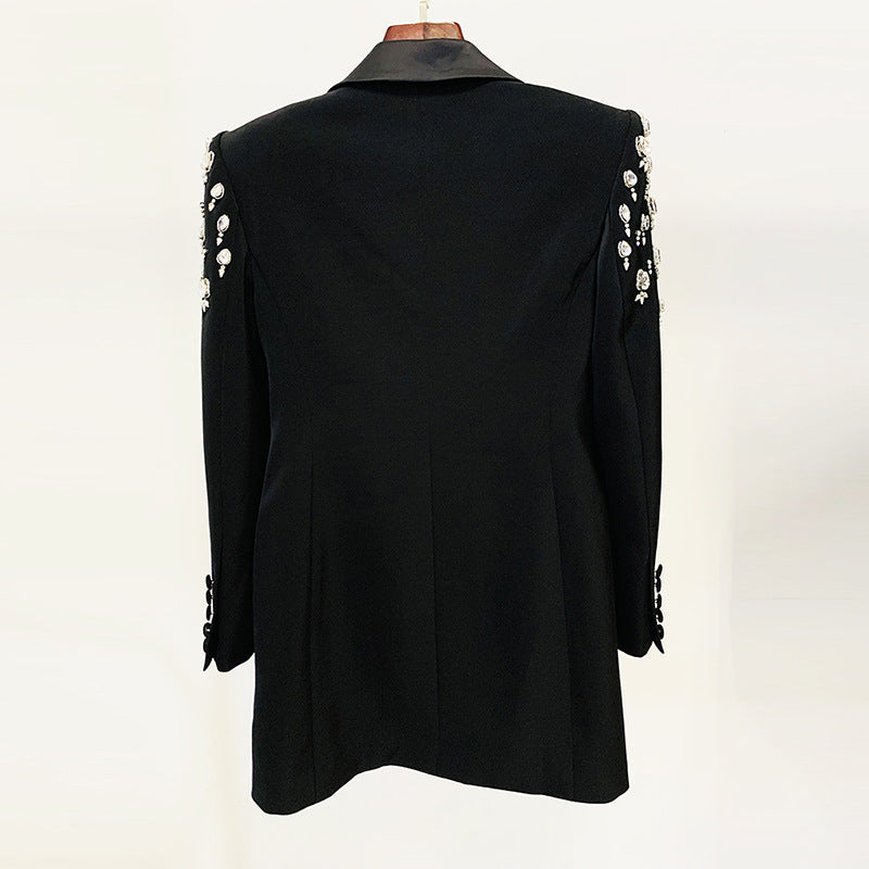 Luxury Beaded Shoulder Slim Fit Blazer Dress