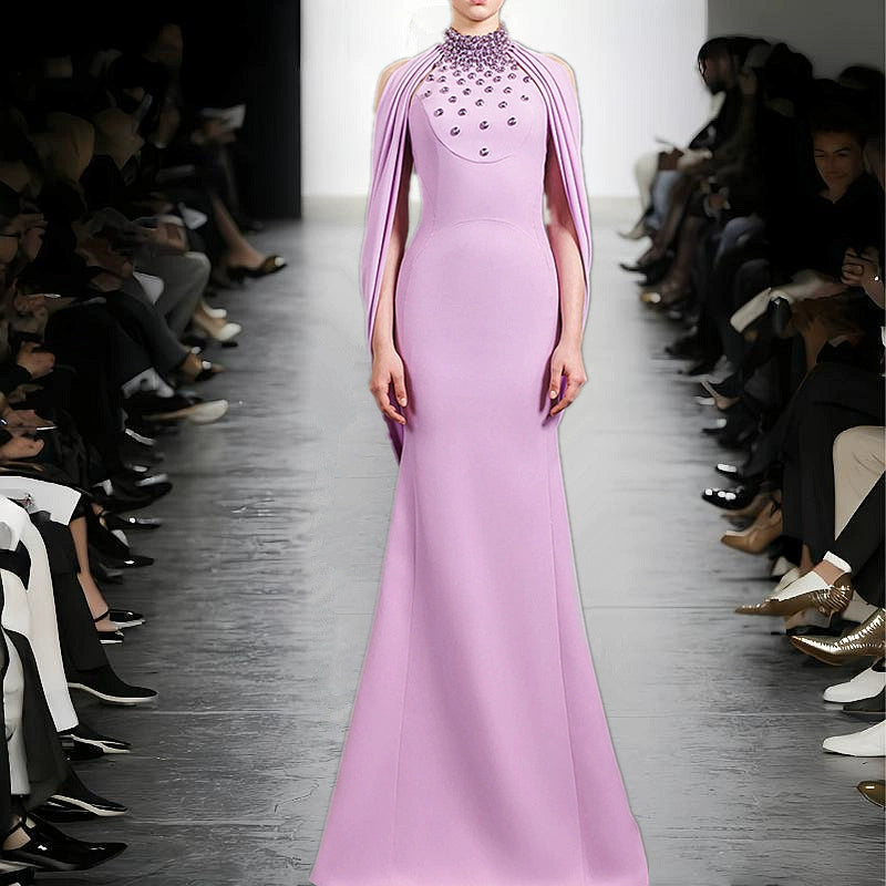 Amethyst Crest Embellished Shoulder Sculpted Gown
