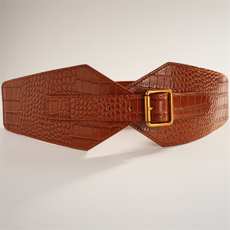 Elegant Croco-Texture Ultra-Wide Waist Belt