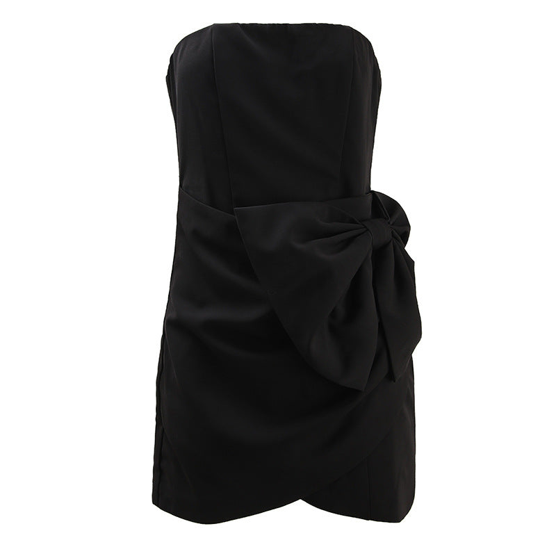 Black Strapless Mini Dress with Oversized Bow
