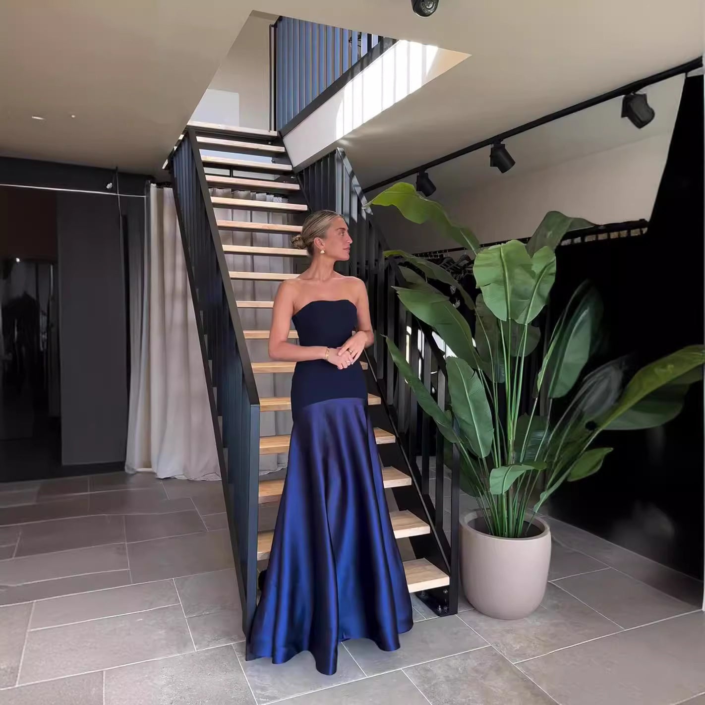 Serena Satin Strapless Hourglass Maxi Gown
