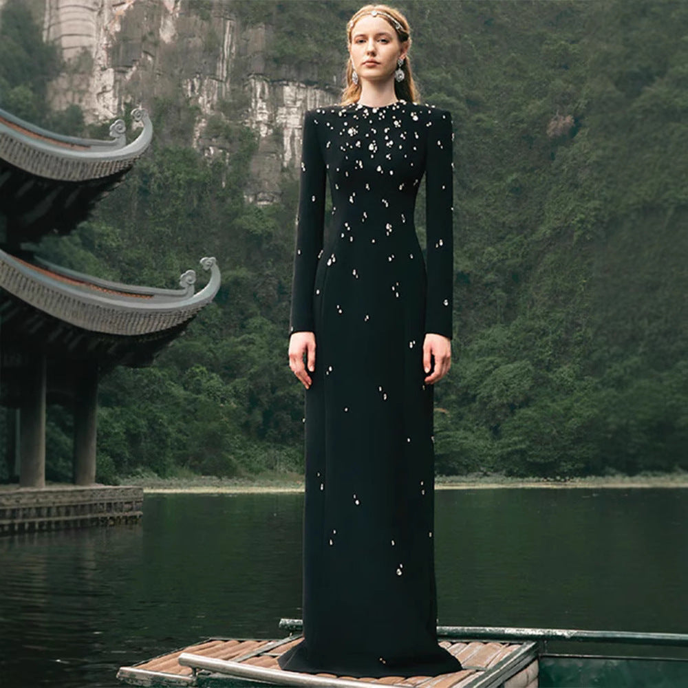 Starry Beaded Black Formal Long Dress