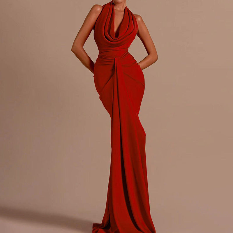 Lucienne Drape Cowl Neck Halter Gown