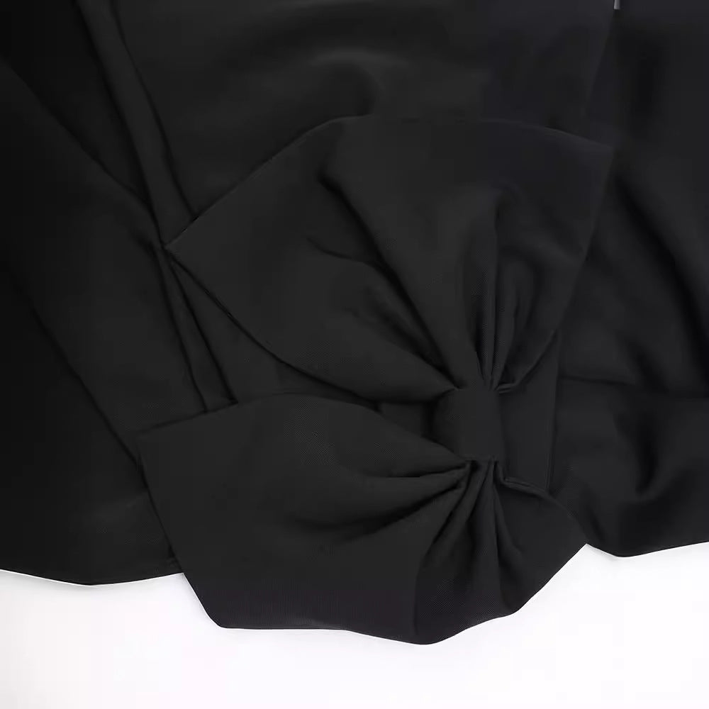 Black Strapless Mini Dress with Oversized Bow