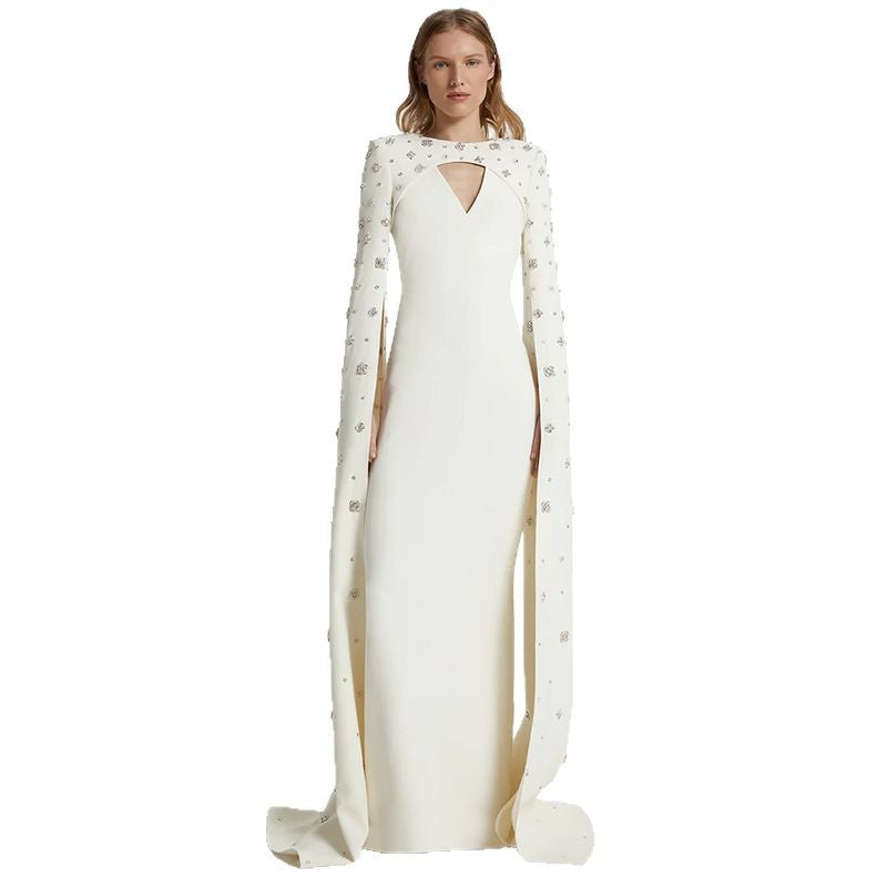 Elegant Evening Dress with Trailing Cape