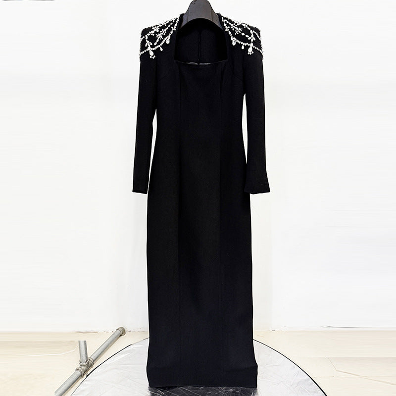 Noir Authority Structured Square Neck Dress