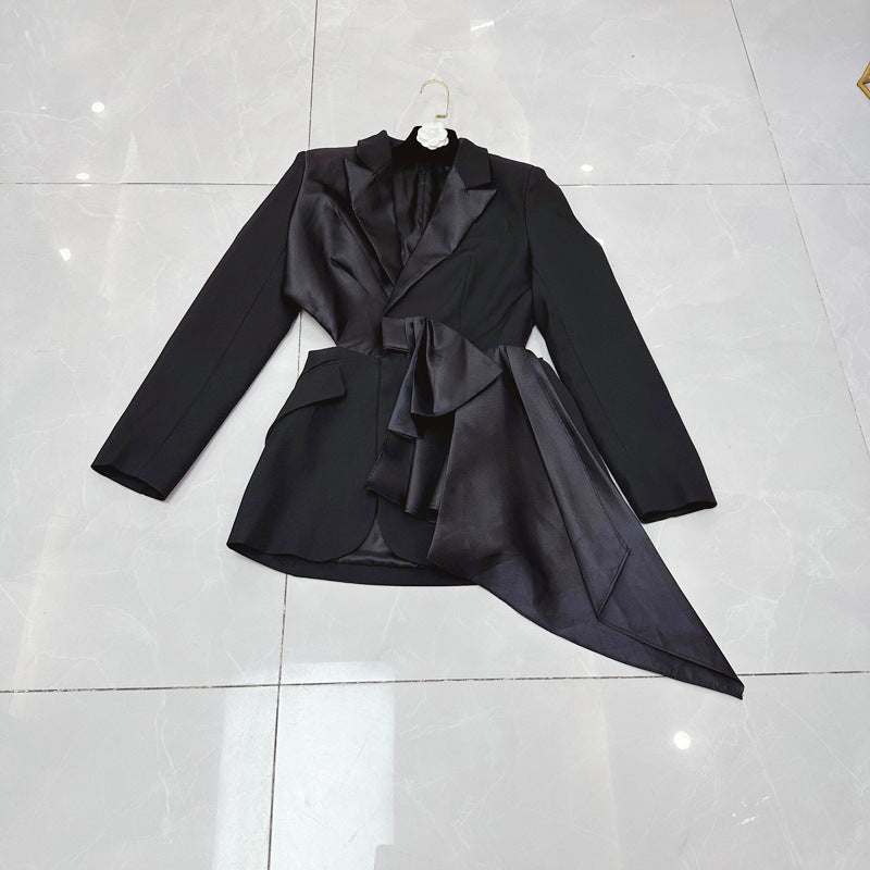 Noir Bow Waist Tuxedo Blazer Dress