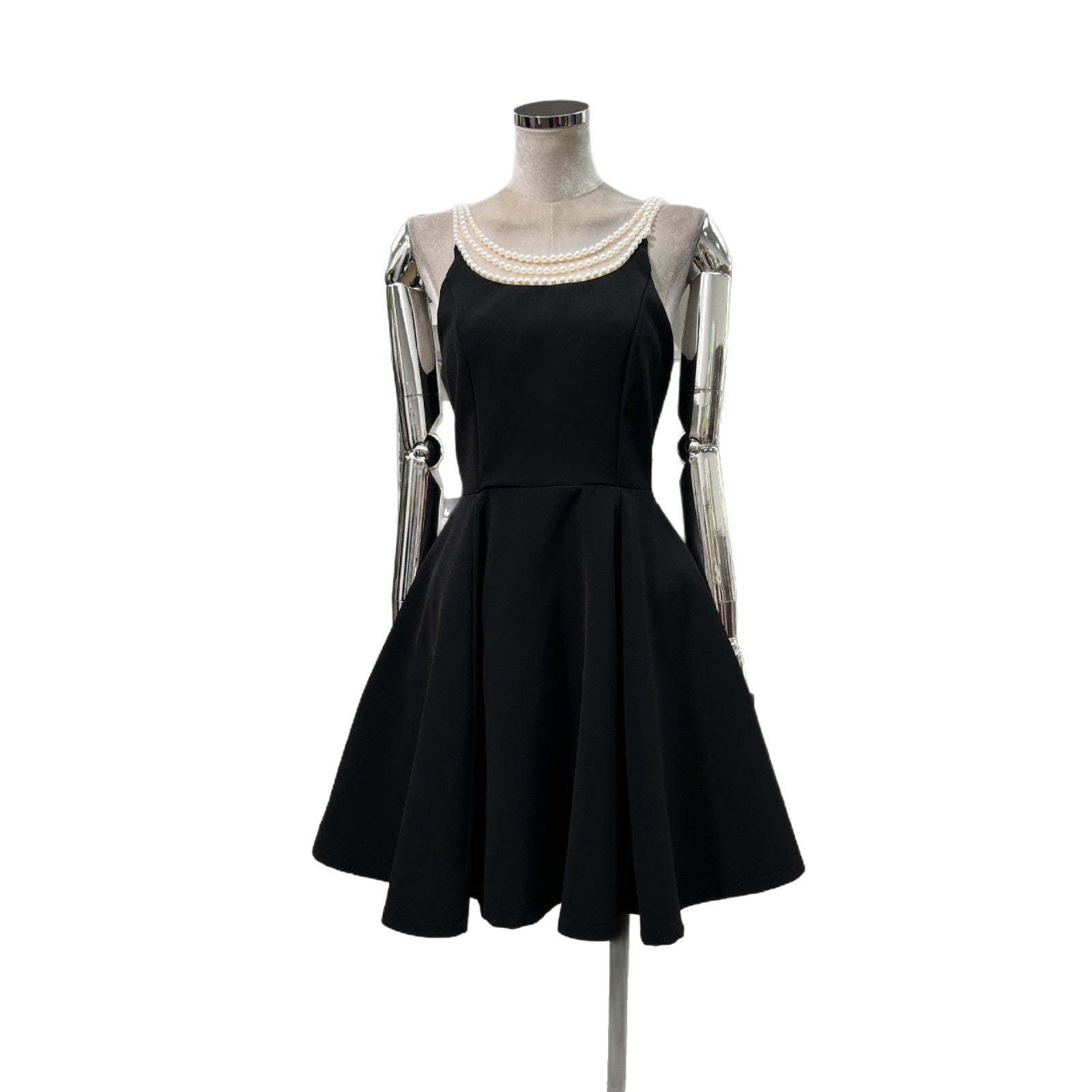 Pearl Neckline Fit-and-Flare Mini Dress