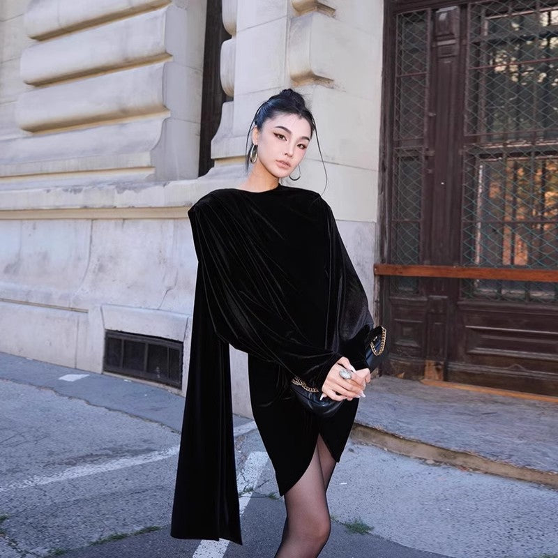 Corinne Velvet Cascade Dress