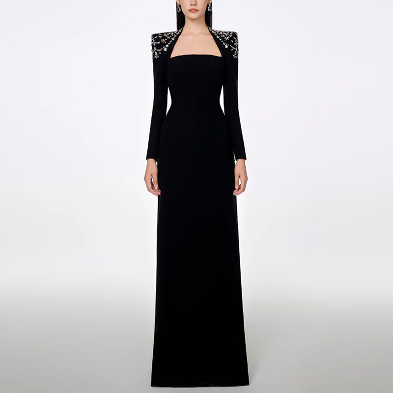 Noir Authority Structured Square Neck Dress