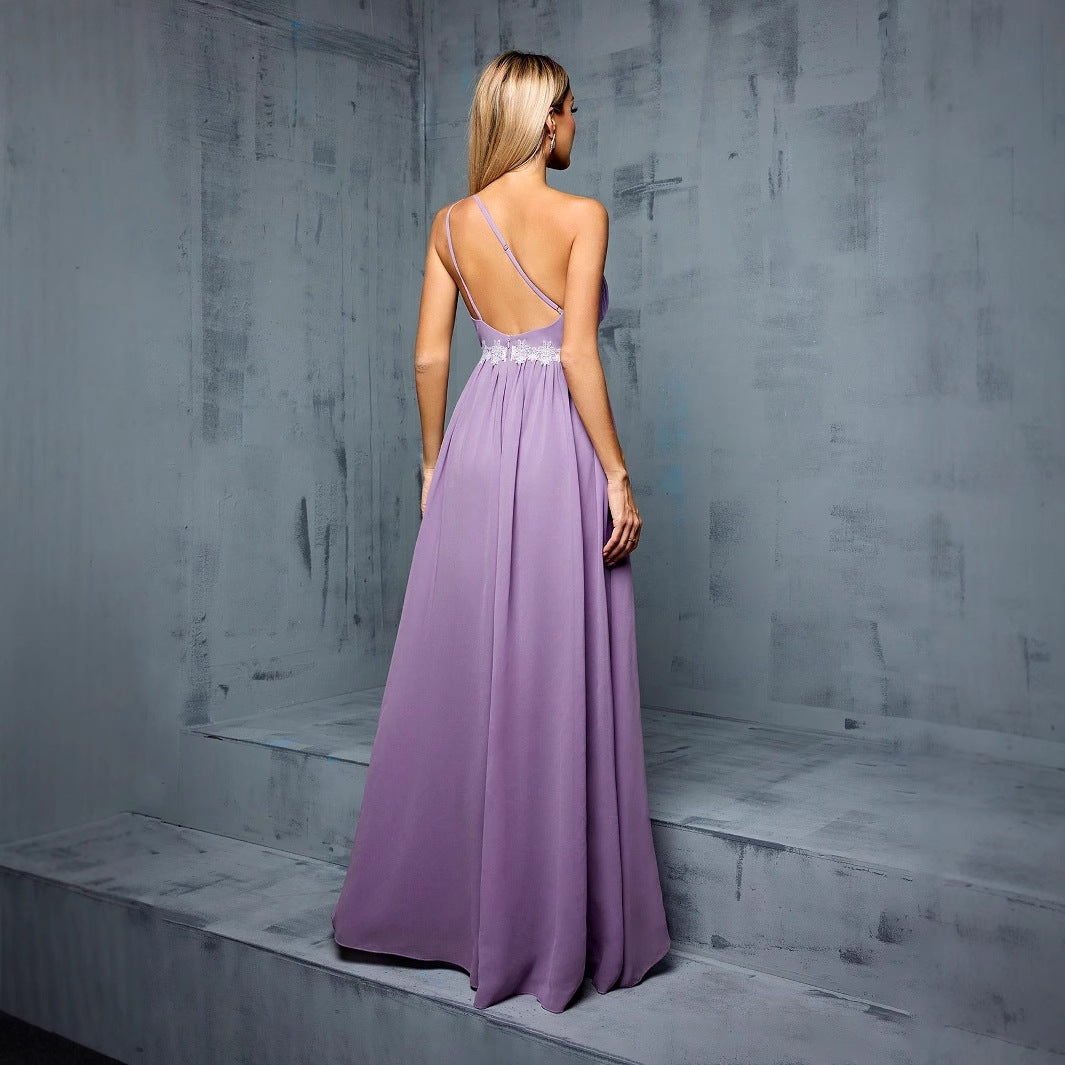 Celestia Cascade One-Shoulder Ruffled High-Low Evening Gown