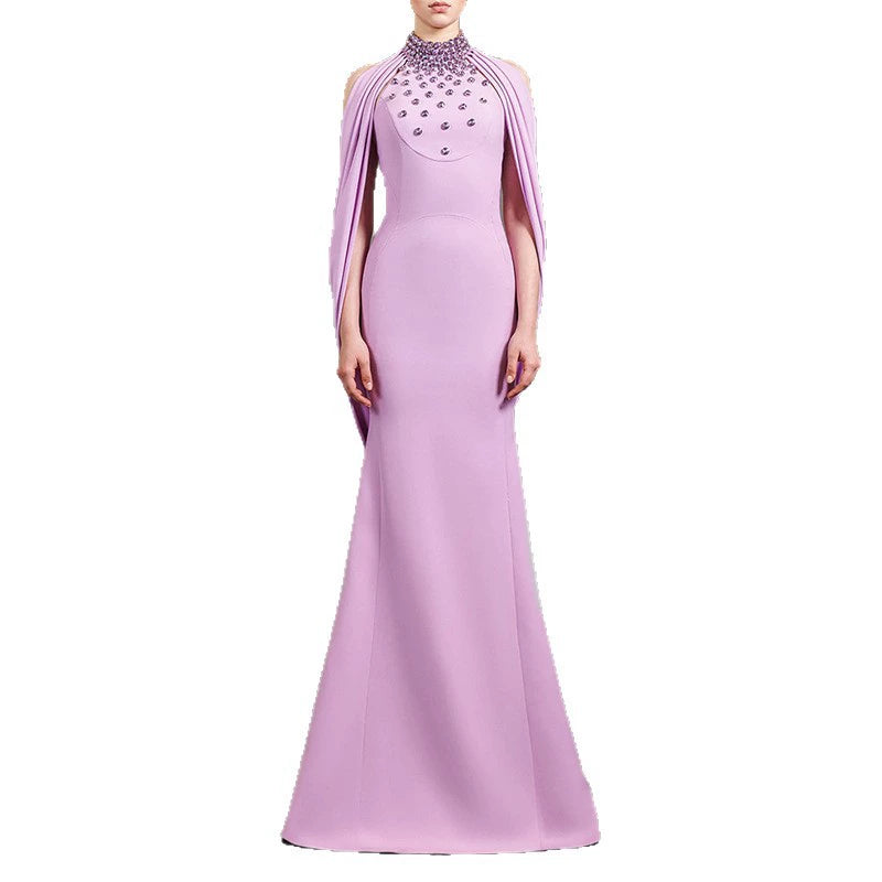 Amethyst Crest Embellished Shoulder Sculpted Gown