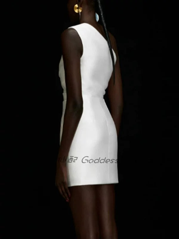 White One-Shoulder Sculpted Mini Dress