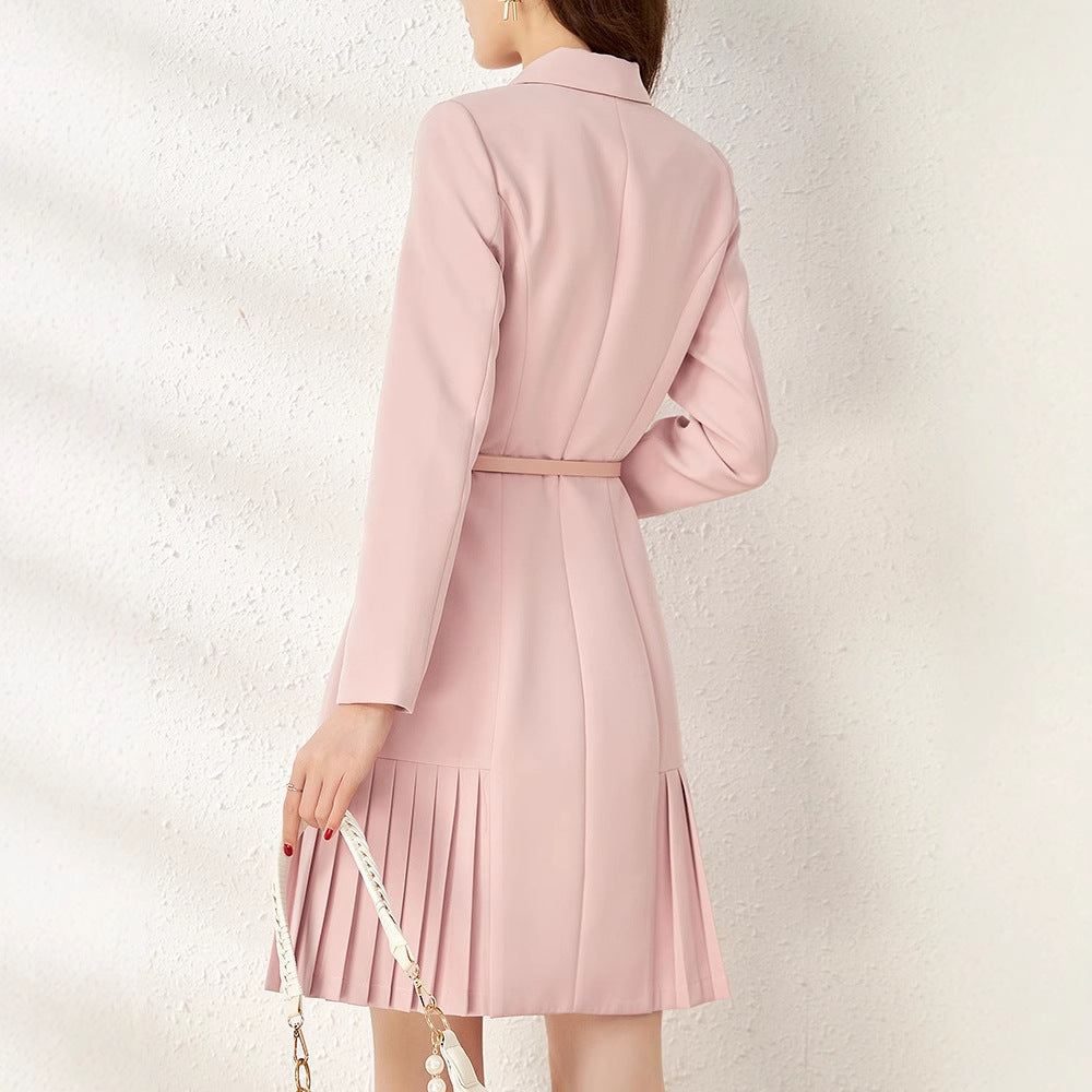 Élise Refined Belted Pleated Commuter Dress