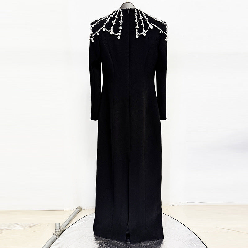 Noir Authority Structured Square Neck Dress