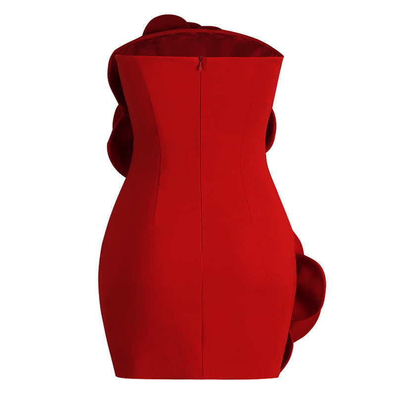 Sculpted Rose Petal Bandeau Mini Dress