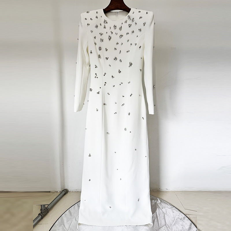 Elegant Long Sleeve Dress with Diamond Accents