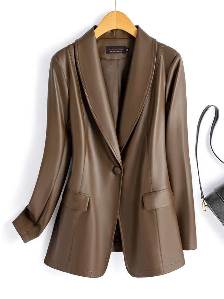 Slim-Fit Tailored Faux Leather Suit Jacket