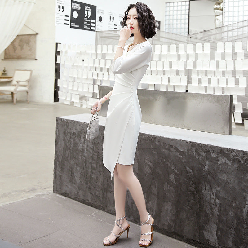 White Wrap Satin Midi Dress
