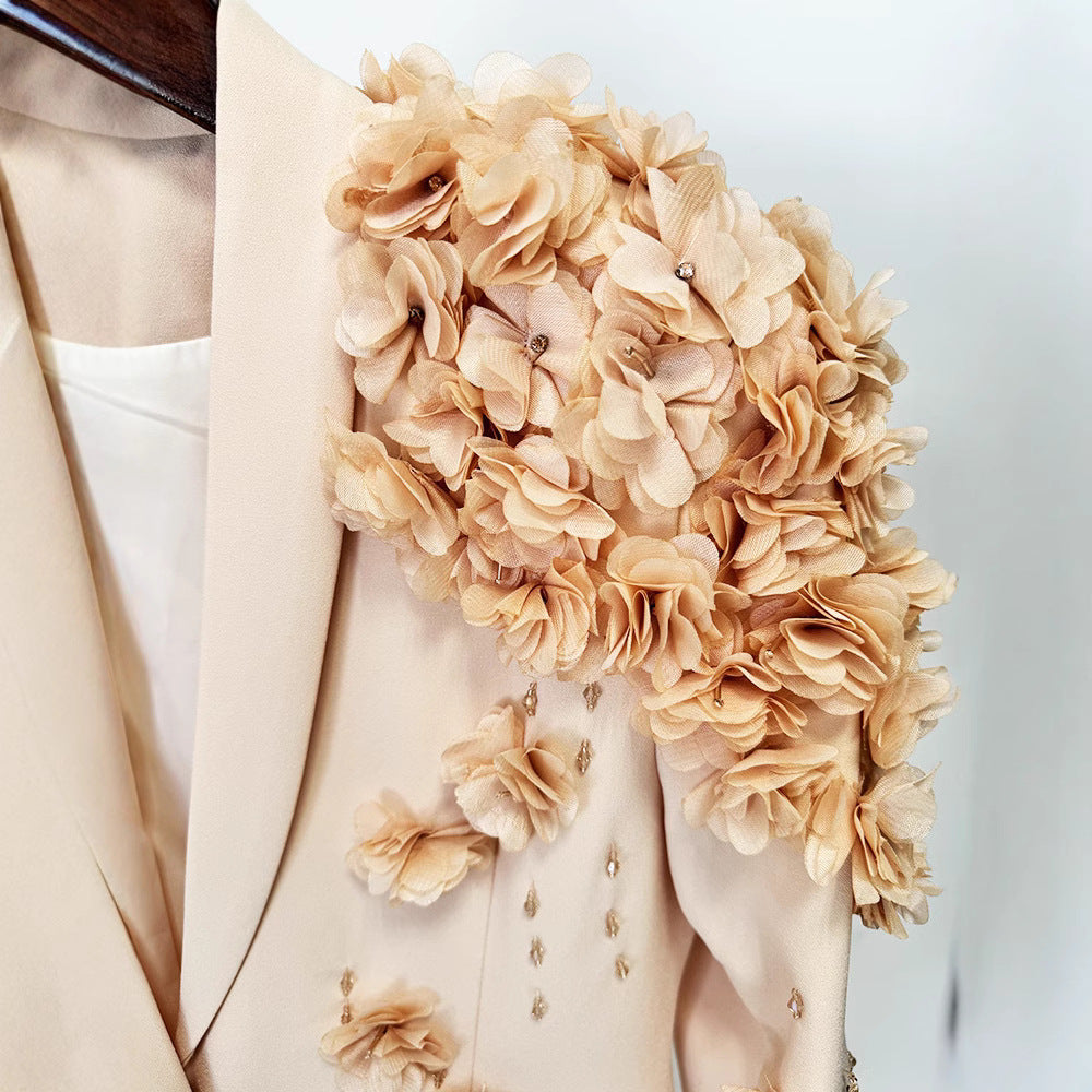 Elegant Floral Appliqué Longline Blazer Dress
