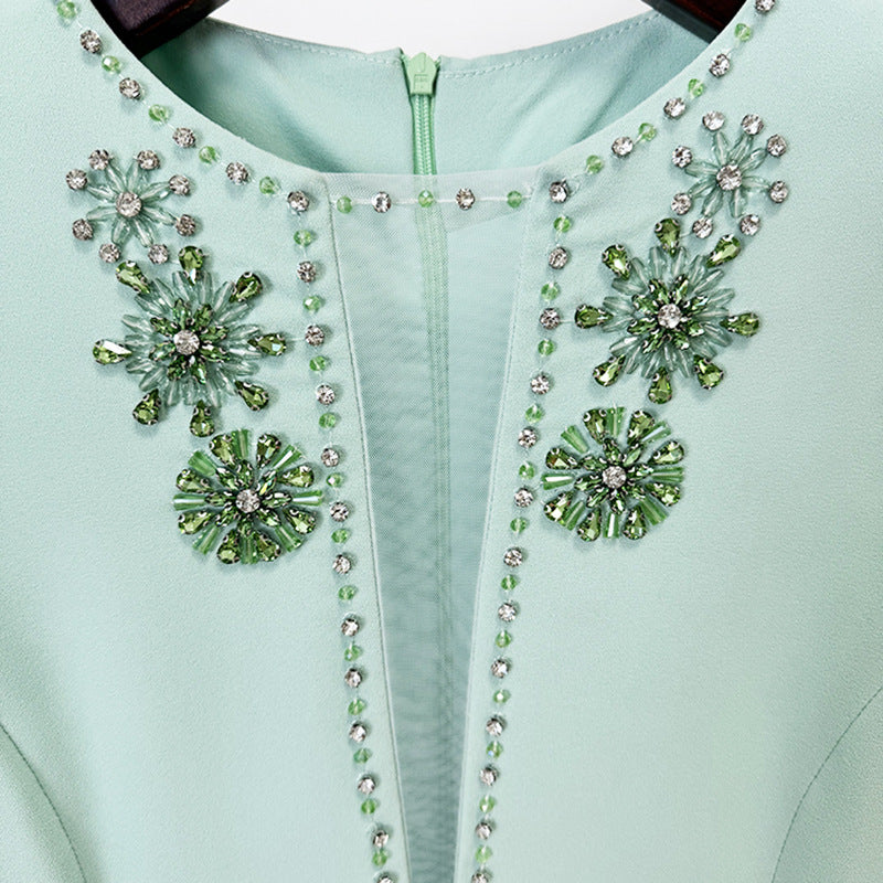 Verdant Grace Beaded Mid-Sleeve Gown