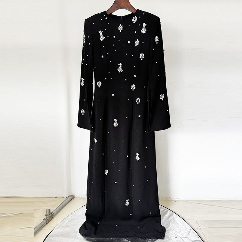 Crystal Beaded Long Sleeve Evening Dress