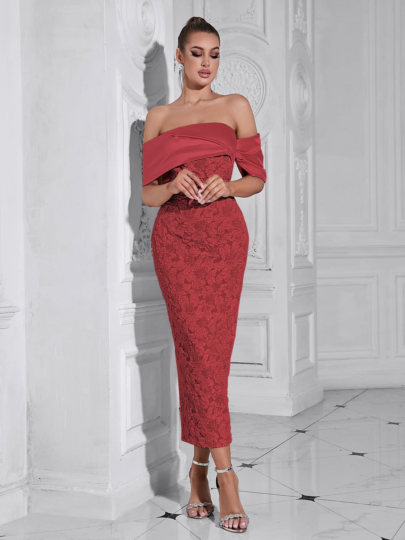 Elara Sculpted Bloom Midi Dress