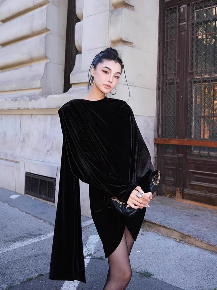 Corinne Velvet Cascade Dress