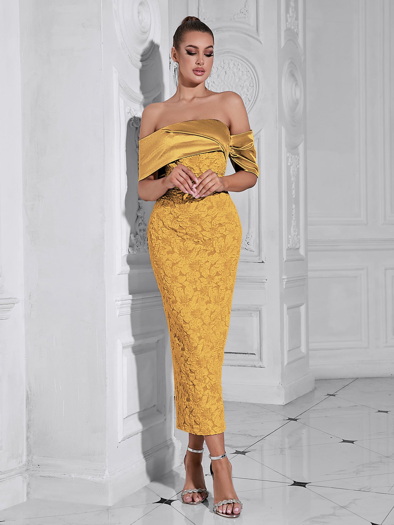 Elara Sculpted Bloom Midi Dress