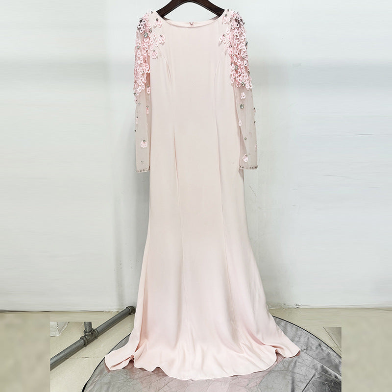 Ethereal Navy Bloom Mesh and Sequin Gown
