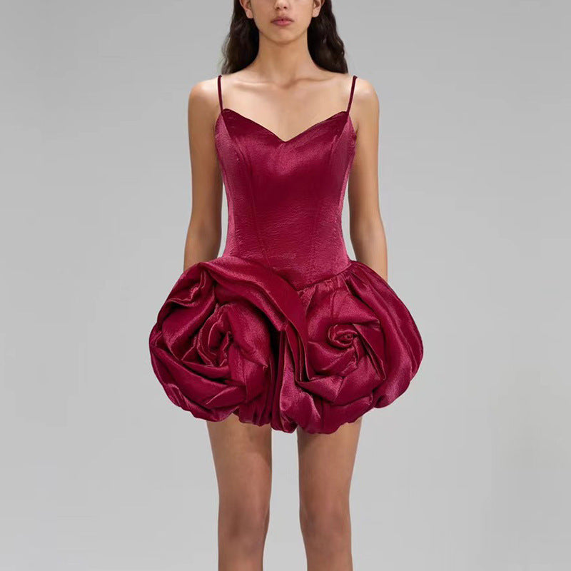 Blush Sculptural Rosette Bubble Mini Dress--