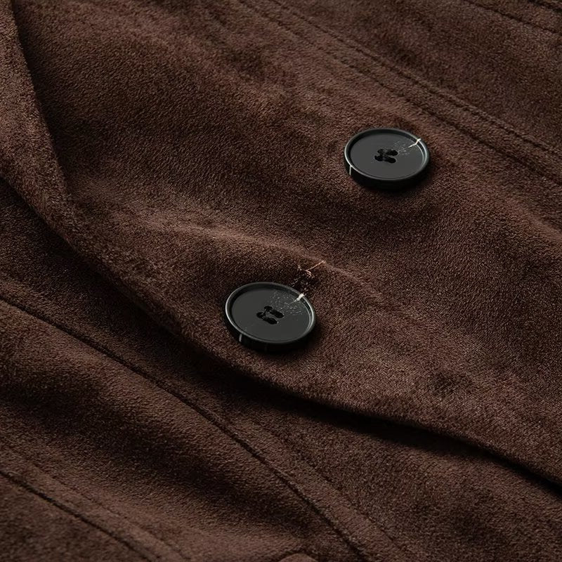 Tailored Suede Double-Breasted Notch-Lapel Blazer