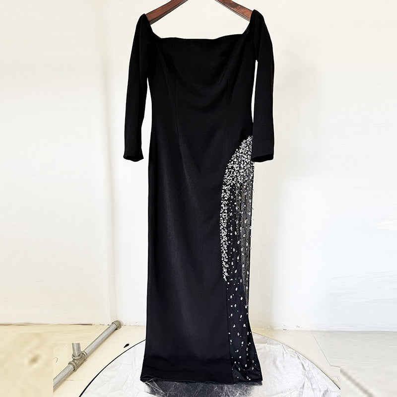 Starlight Edge Black Sheer Panel Gown