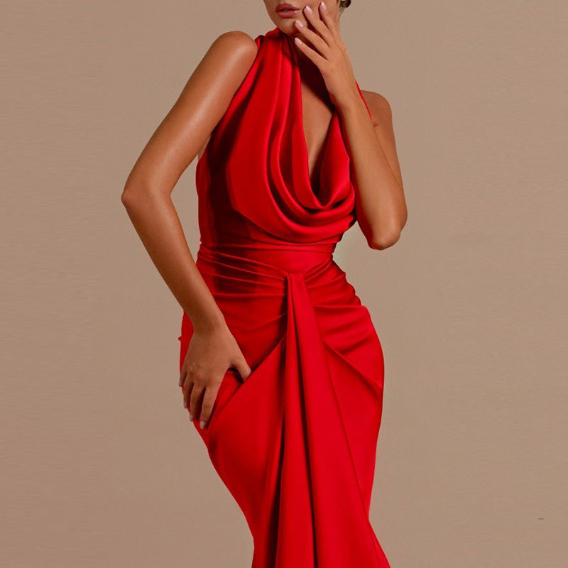 Lucienne Drape Cowl Neck Halter Gown